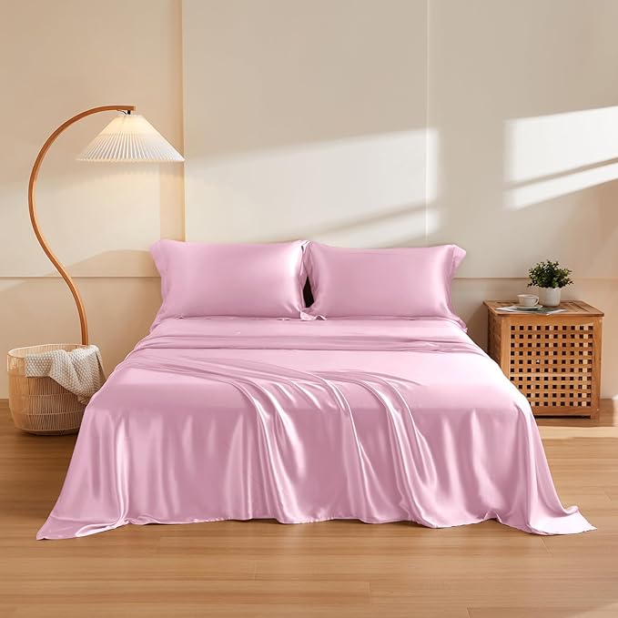 THXSILK Silk Sheet Set 4Pcs, 6A+ Top Grade 100% Natural Mulberry Silk Bed Sheets, Luxury Bedding Sets Ultra Soft Durable, 1 Fitted Sheet, 1 Flat Sheet and 2 Pillow Shams (Cal. King, Lavender)