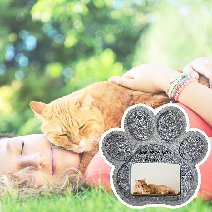 Pet Memorial Stones for Cats,Loss of Cats Sympathy Gift Indoor Display,Pet Grave Markers Cats Bereavement Gifts Outdoor Tombstone Paw Shaped Carve We Love You Forever
