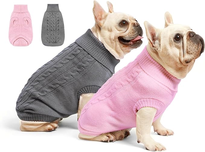 2 Pack Dog Sweaters for Small Dogs - Puppy Medium Warm Clothes in Winter, Turtleneck Pullover Design for Boy Girl Pet, Doggie, Cat, Kitten Chihuahua Bulldog Pug Beagles (S, Grey, Pink)