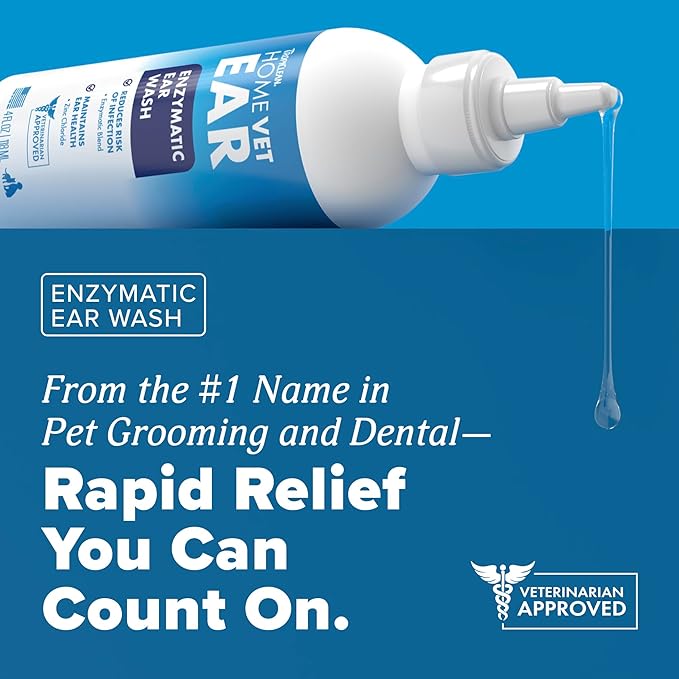 TropiClean HomeVet Enzymatic Dog Ear Cleaner, Vet Recommended Treatment for Dogs and Cats, Safe Daily Ear Cleaning Solution, USA Made, 2oz