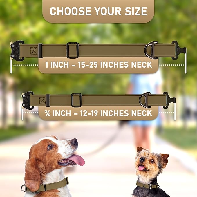 Biothane Dog Collar with Cobra Buckle - Made in USA - QR Code Dog Tag ID Included - Adjustable Heavy Duty Dog Collars for Medium Large Dogs - Waterproof Military Grade Tactical Collar for Dogs