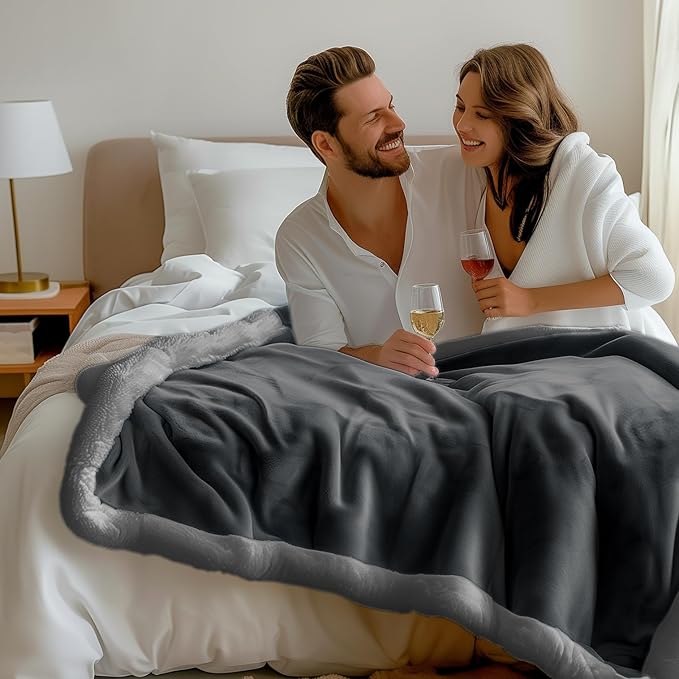 Waterproof King Size Blanket - Sherpa Fleece Reversible Throw, Soft Warm Leak-Proof Bed & Couch Protector for Kids, Pets & Everyday Spills(Charcoal Grey/Silver Grey, King 90x108)
