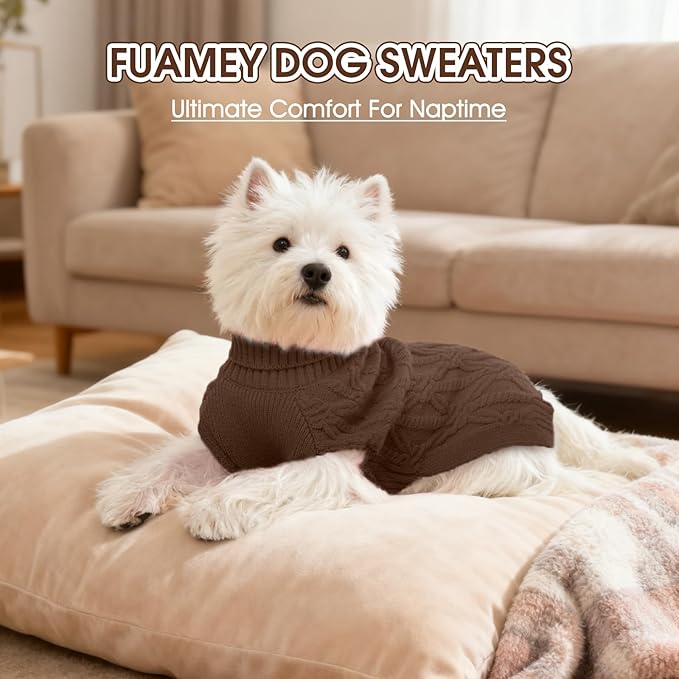 FUAMEY Dog Sweaters for Extra Large Dogs,Cold Weather Dog Knitwear,Thick Warm Dogs Turtleneck,Pet Pullover Cable Sweater,Pets Winter Clothes for Labrador,Golden Retriever Brown XL