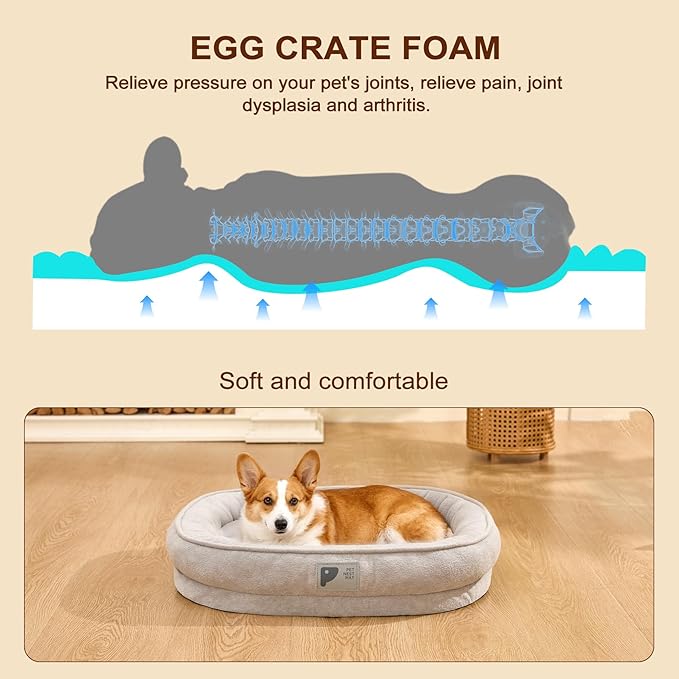 Orthopedic Cat Bed for Puppy,Soft Cat Beds for Indoor Cats,Washable with Removable Cover&Non-Slip Bottom Couch Bed with Four-Sided Grey XS