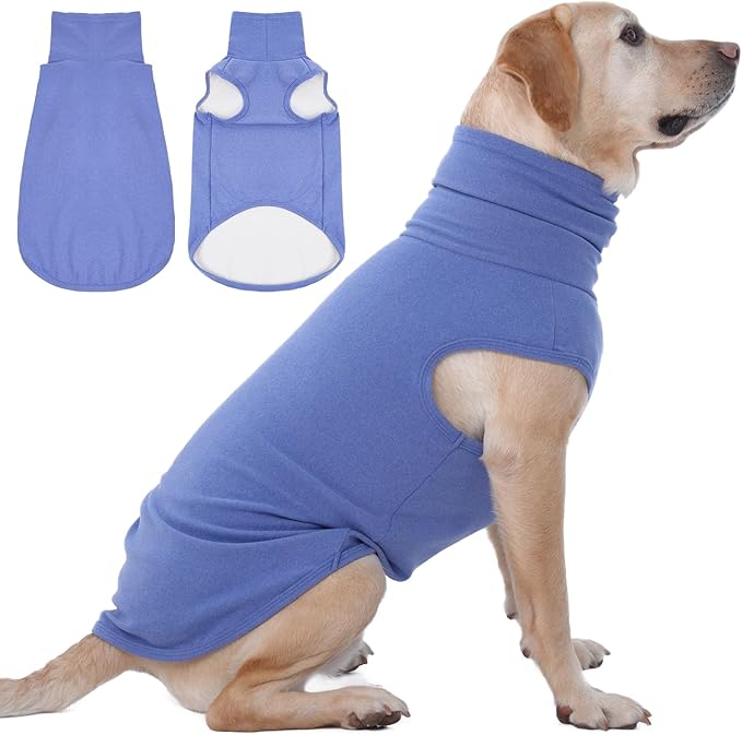 IECOii XXL Dog Sweater - Stretch Fleece Vest with Turtleneck, Blue,XX-Large, Warm Christmas Winter Pullover for Large Dogs Like Pitbulls, Turtleneck Dog Fleece Sweater Coat Cozy Pet Pajamas Sweatshirt