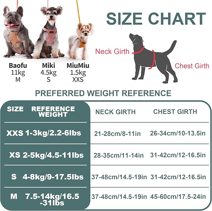 Puppytie Knitted Green Small Dog Harness with Multifunction Dog Leash, Ultra-Light No Pull, Medium Size, 10-22 lbs