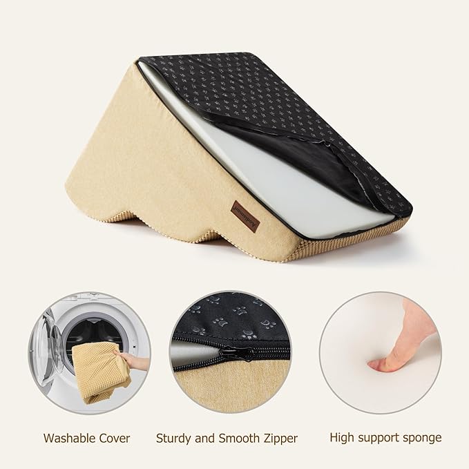 Dog Ramp and Stairs for Small Dogs & Cats,3-Step Pet Stairs for Couch Sofa and Chair,Indoor Anti-Slip Dog Stairs for Old Cats and Puppy,Khaki