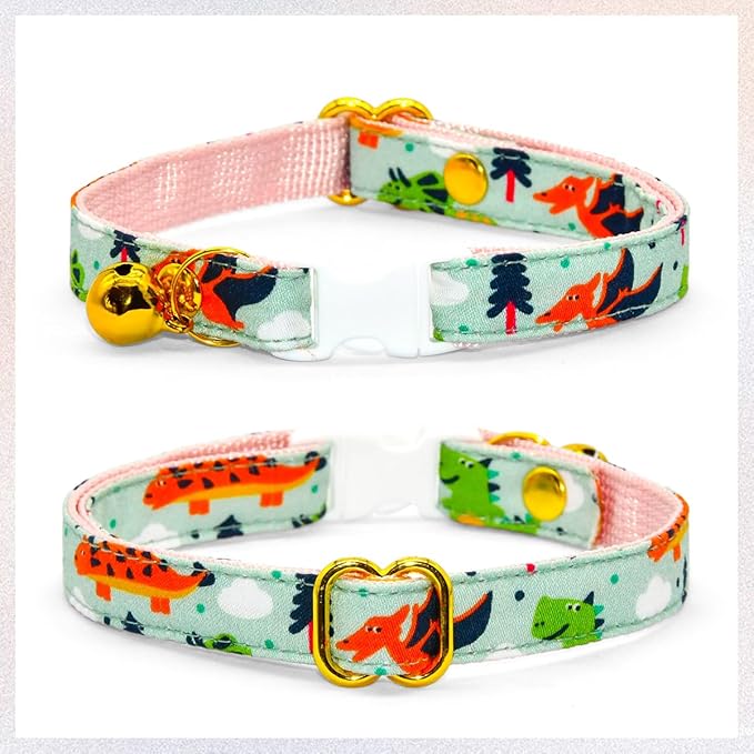 Cute Dinosaur Cat Bow Tie Collar, Sage Green Cat Collar, Breakaway Safety Collar, Wedding/Birthday Cat Accessories