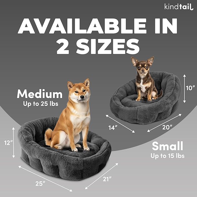 KindTail Small Orthopedic Dog and Cat Bed - Faux Fur Luxury Cuddler for Pets Under 15 lbs, Comfortable Waterproof Material with Nylon Base - 20" x 14" x 10" (Light Green, Small)