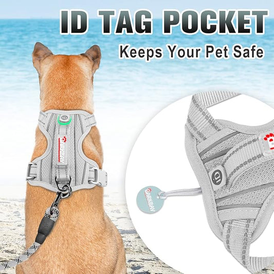 BARKBAY No Pull Dog Harness Large Reflective Dog Harness with Front Clip and Easy Control Handle for Walking Training Running with ID tag Pocket(Grey,XL)