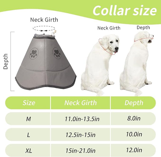 Soft Dog Cone for Small Medium Large Pets After Surgery, Comfy Cone for Dogs, Cones for Dogs to Stop Licking, Pet Elizabethan Collar Alternative to Prevent Licking Wounds (Grey, M)
