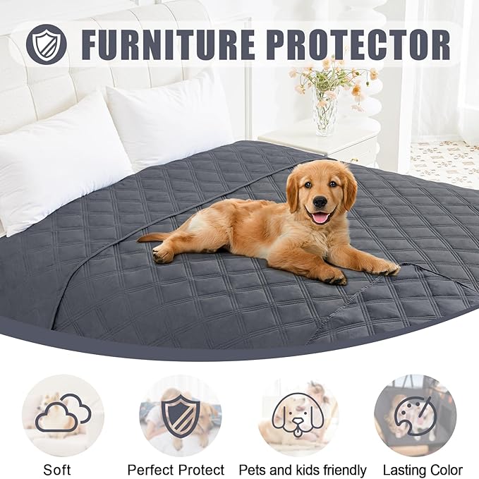 Smiry Waterproof Dog Bed Cover Blanket 52x82, Soft Reversible Pet Blanket, Washable Leakproof Cats Dogs Couch Cover for Sofa, Couch, Furniture, Lattice, Dark Grey/Dark Grey