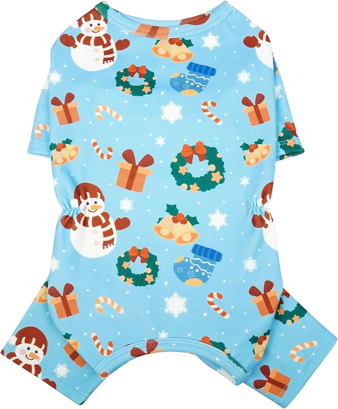 Dog Pajamas Large - Soft Stretchable 4-Legs Christmas Pjs | Breathable Onesie for Post-Surgery Recovery Comfort, Anti-Lick Suit & Warm Shirt, Blue