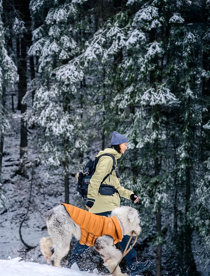 SPACE LION Dog Puffer Jacket, Down Winter Coat, Durable Outdoor Coat for Cold and Windy Conditions, Lightweight & Adjustable Fit Coats for Medium & Large Dogs, (Orange, Size 16 Gift Box)