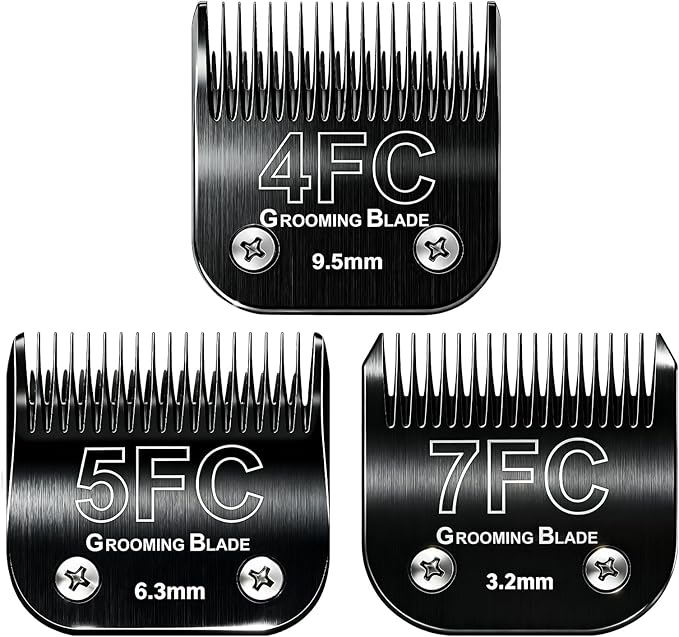 Size 4FC+5FC+7FC Detachable Dog Grooming Blades, Compatible with Andis, Oster A5, Wahl KM10 Series Clippers, Cut Length 3.2-9.5mm, Black