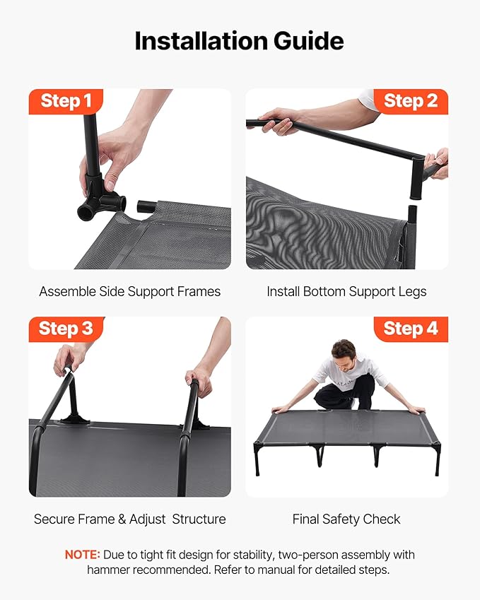 VEVOR Elevated Dog Bed for Large Dogs, Portable Raised Dog Cot with Steel Metal Frame and Breathable Teslin Mesh, Indoor & Outdoor Pet Cooling Raised Hammock Bed, XL, Gray