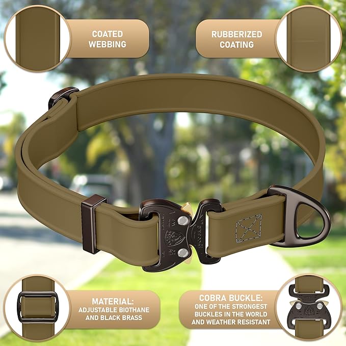 Biothane Dog Collar with Cobra Buckle - Made in USA - QR Code Dog Tag ID Included - Adjustable Heavy Duty Dog Collars for Medium Large Dogs - Waterproof Military Grade Tactical Collar for Dogs