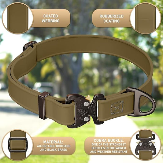 Biothane Dog Collar with Cobra Buckle - Made in USA - QR Code Dog Tag ID Included - Adjustable Heavy Duty Dog Collars for Medium Large Dogs - Waterproof Military Grade Tactical Collar for Dogs