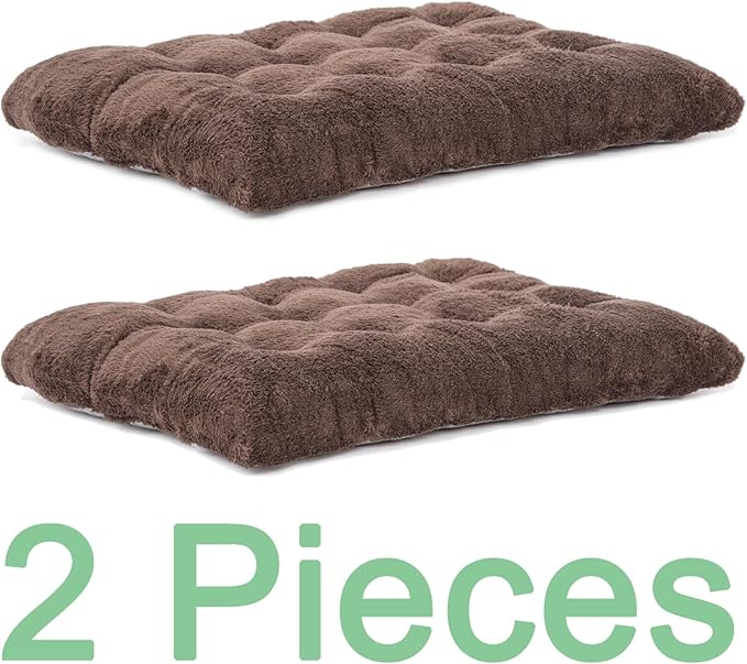 POMIU 2-Pack Washable Dog Bed, Deluxe Plush Crate Beds with Anti-Slip, Machine Washable Kennel Pad Sleeping Mat for Large, Medium and Small Dogs (2 Pack x Coffee, 29.0" L x 21.0" W x 3.0" Th)