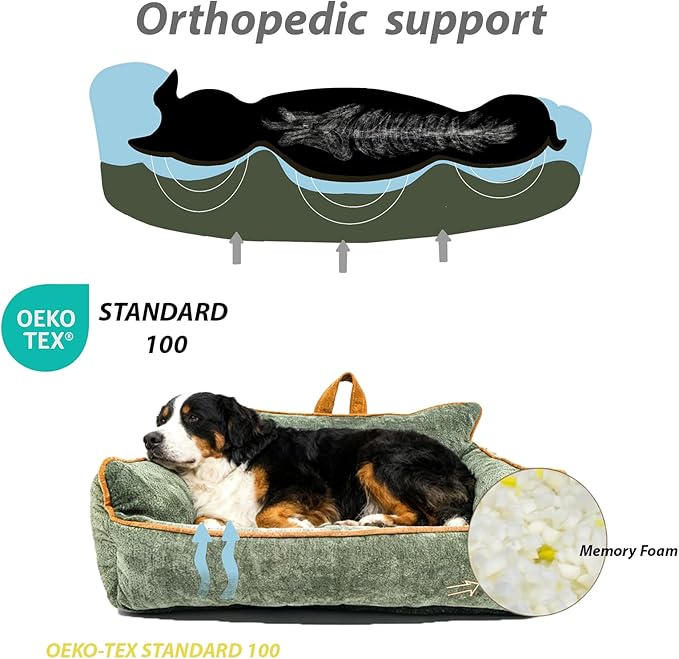 Small Dog Bed, Washable Pet Bed with Removable Cover, with Sides, Carry Handle & Side Pockets .Plush Chenille Orthopedic Pet Bed Couch for Small Breed Dogs & Cats .Calming