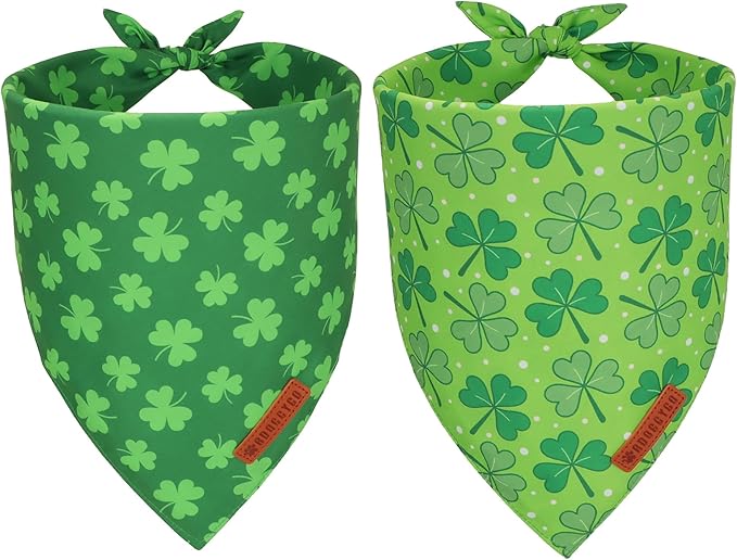 ADOGGYGO St. Patrick's Day Dog Bandana, Green Shamrock Pet Scarf, Adjustable Fit Saint Patrick Bandanas for Large and Extra Large Dogs (X-Large)