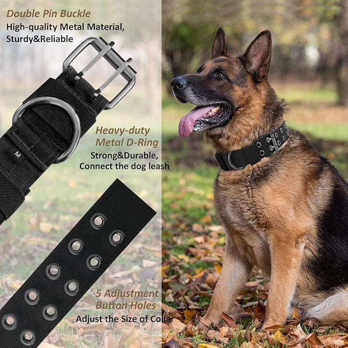 Tactical Dog Collar Military Adjustable Dog Collars Soft Nylon Training Collar with Patch Heavy Duty Metal Buckle Collars for Medium Large Dogs (Violet, L)