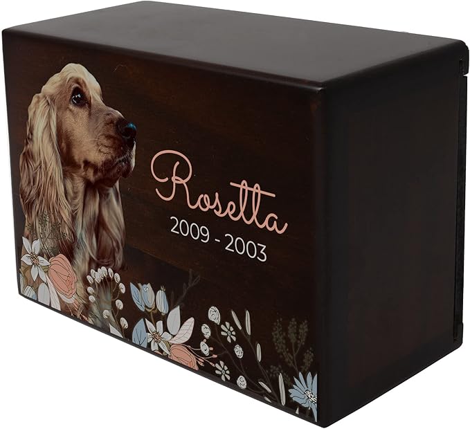 Custom Pet Keepsake Urns for Dogs, Wooden Box for Pet Ashes with Photo for Your Beloved Pets, Pet Cremation Urns for Pet Lovers - Small, 6" x 4" x 2.75" (Design 8)