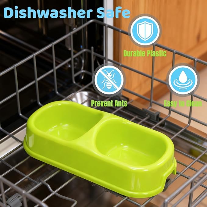 12 Pieces Plastic Double Cat Bowls, Dog Food Water Bowl Set, Puppy Feeding Dish Pet Feeder Bowls Bulk for Kennel Cattery Small Medium Size Pet Supplies, Dishwasher Safe