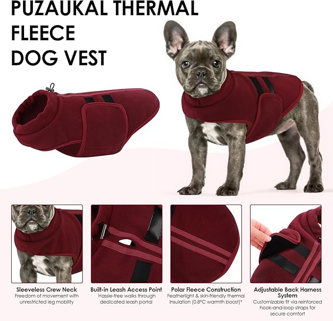 Dog Sweater,Adjustable Dog Sweaters for Small, Medium and Large Dogs Boys Girls, Dachshund Chihuahua Fleece Dogs Sweater(Burgundy,XL)