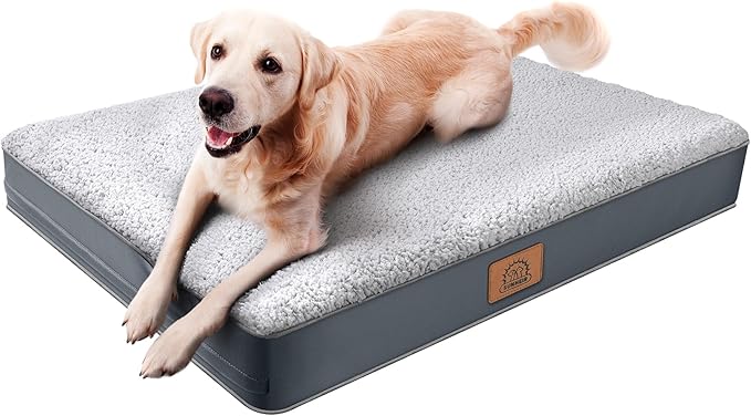 Extra Large Waterproof Dog Bed, Jumbo Orthopedic Dog Beds with Removable Washable Cover for Large Dogs, Pet Bed Mat Egg-Crate Foam, 3XL(47.5"X29"X4"), Grey