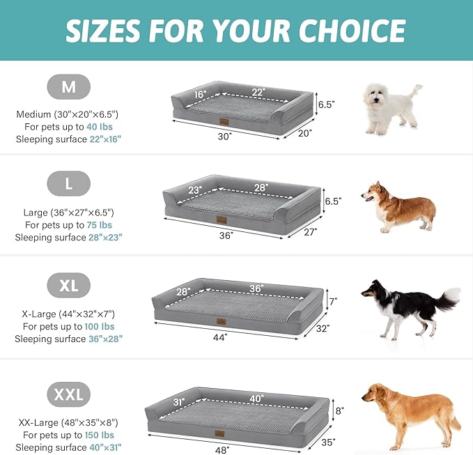 Orthopedic Dog Bed for Medium Small Size Dogs, Bolster Pet Couch with Waterproof Lining, Egg Crate Foam Sofa for Pets Up to 30 lbs, U-Shaped, 30x20x6.5 inch, Grey