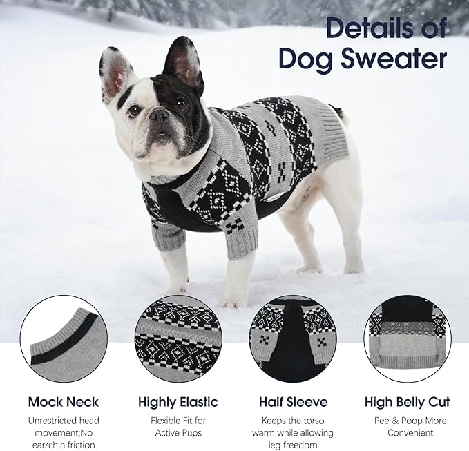 IECOii XXXL Dog Sweater for Extra Large Dogs Boy, Big Boy Dog Winter Sweaters with Mid Neck, Doberman Sweater for Dogs Large Breed, Easy On Pullover Knitwear for Cold Weather, Grey, 3XL