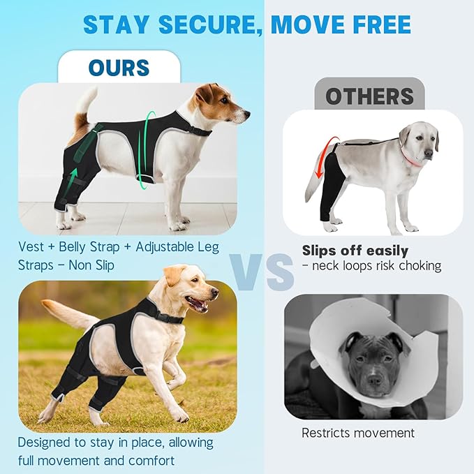 Dog Rear Leg Sleeve to Stop Licking, Adjustable Anti-Slip Recovery Sleeve Pants for Wound Protection After ACL/TPLO Surgery, Hot Spots, Lick Granulomas–Cone Alternative for Leg Healing,XS