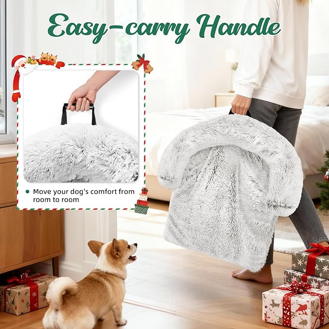 GGIB Calming Dog Bed Christmas Throw Blanket Fluffy Plush Dog Mat for Furniture Protector Decoration Holiday Throw Sofa Couch Cover for Large Medium Small Dogs Cats (Medium, Light Grey)