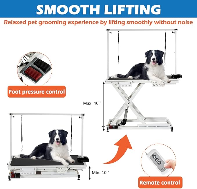 50" Large Dog Grooming Table, Heavy Duty Hydraulic Lift Dog Grooming Table with Aluminium Overhead Arm, Anti Slip Tabletop, 6 Usb Ports for Home and Salon, Maximum Capacity Up to 300Lb, White