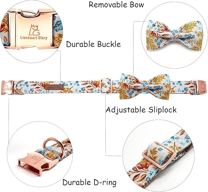 Lionheart glory Premium Dog Collars, Bowtie Dog Collar, Heavy Duty Adjustable Fall Dog Collar for Small Dogs Maple Leaf Pet Collar, Collar Dog Bow