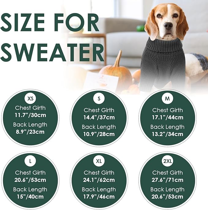 SUNFURA Small Dog Sweater, Turtleneck Dog Sweater for Cold Weather, Puppy Knitwear Pullover for Christmas Thanksgiving, Pet Winter Knitted Sweatshirt for Pug Dachshund, Grey S