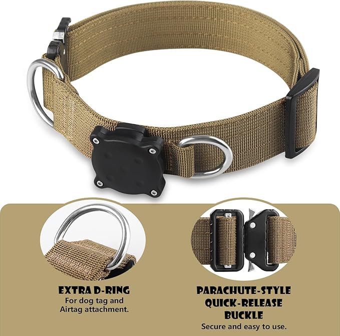 WINSEE Tactical Dog Harness with Dog Leash, Dog Collar, Service Working MOLLE Vest with 10 Pet Patches for Large Dog, No Pull Military Harness and Backpack with Airtag Holdler