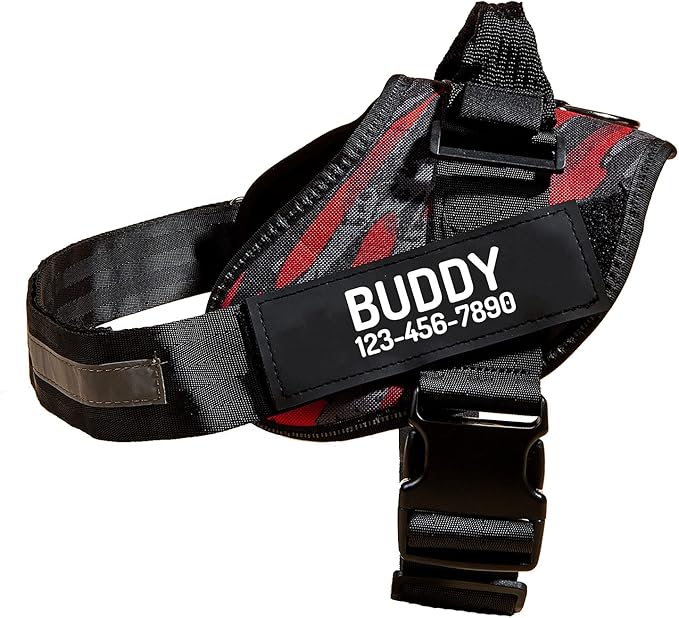 PawPawify Custom No Pull Dog Harness with Name and Phone Number, Heavy Duty Personalized Pet Vest to Prevent Tugging, Pulling, or Choking, Training and Walking (Camouflage Red, M (Chest 20-24in))