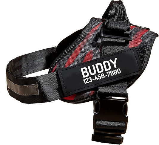 PawPawify Custom No Pull Dog Harness with Name and Phone Number, Heavy Duty Personalized Pet Vest to Prevent Tugging, Pulling, or Choking, Training and Walking (Camouflage Red, XS (Chest 14-17in))