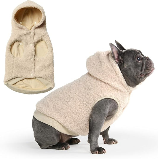 Spark Paws Fleece Dog Jacket, Hooded Sweater Vest, Warm Coat for Winter - Suitable for Small Medium Large XL XXL Breeds - Beige - XL