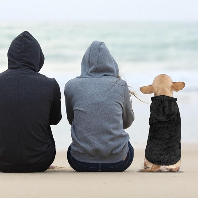 Dog Sweaters,Dog Hoodie,Warm Fuzzy Fleece Sweatshirt with Hood & Pocket,Leash Hole,Cozy Cold Weather Pet Clothes Pet Sweater for Small,Medium,and Large Dogs(Black,M)