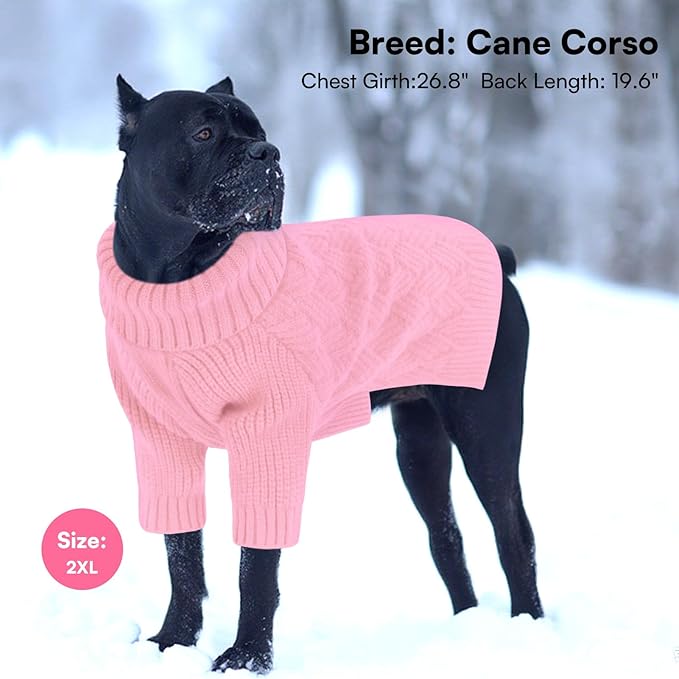 SUNFURA Dog Sweater, Christmas Sweaters for Large Dogs, Solid Color Dog Pullover for Fall Winter, Warm Sweatshirt Knit Turtleneck for Corgi, French Bulldog, Pink L