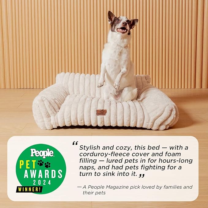 Bedsure Cute Cat Couch for Pets - Fluffy Cat beds with Premium Soft Corduroy Fleece, Fuzzy Cats beds for Indoor Cats with Removable Washable Cover, Supportive Pet Sofa, 24inch, Cream