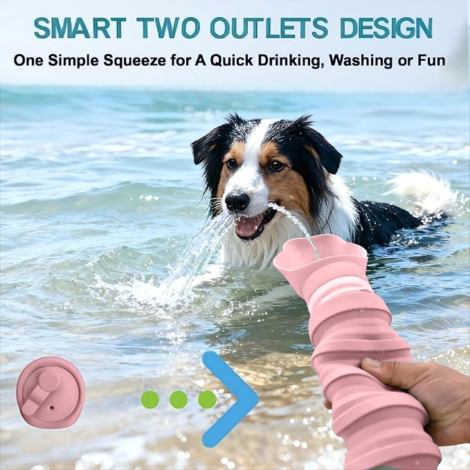 Collapsible Dog Water Bottle, Portable Pet Travel Water Dispenser with Foldable Silicone Bowl, BPA Free Food Grade, 8oz-19oz Leak-Proof Dog Drinking Bottle for Walking, Hiking, Camping (Pink)