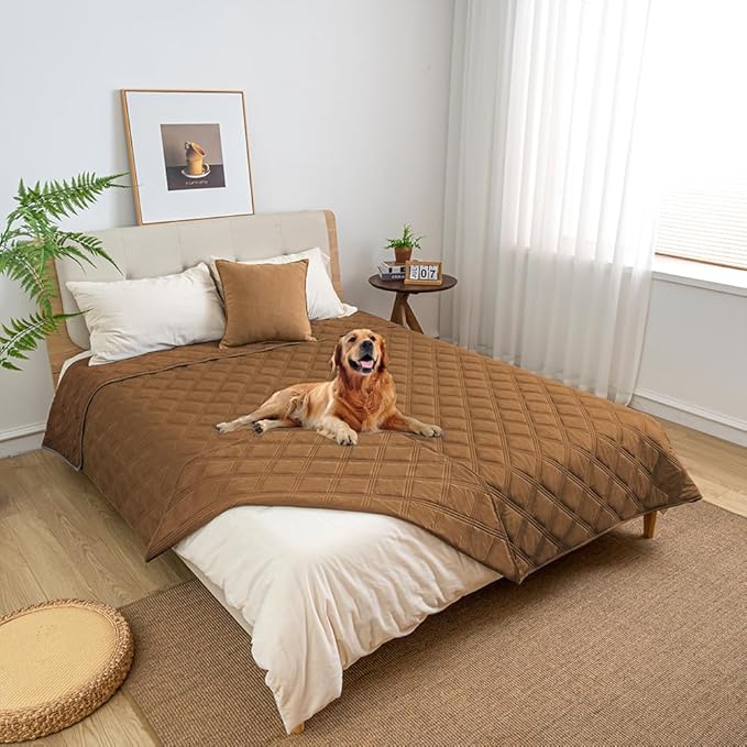 fuguitex Waterproof Dog Blanket Reversible for Small Dogs Resistant Leakproof Washable Couch Cushion Bed Protector Cover for Indoor Furniture Pet Friendly（68"*82",Brown+Brown