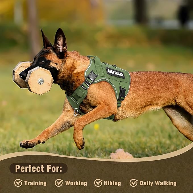 Tactical Dog Harness Small Sized Dog,No Pull Military Dog Vest with Handle,Reflective Heavy Duty Pet Harness for Walking Hiking Training Green S