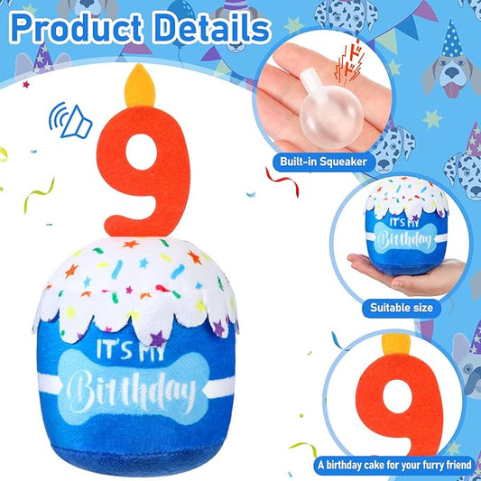 Dog Birthday Cake Toy Accessories for Girl Boy Gifts, Squeaky Plush Toy for Dog Birthday Party Decor Favor for Large, Medium and Small Dogs(9th,Blue)