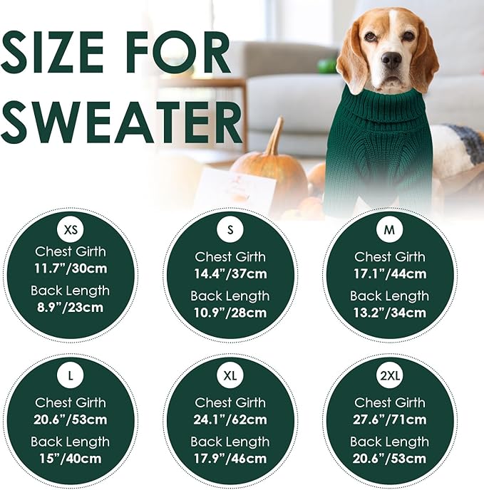 SUNFURA Dog Sweater, Medium Dog Sweaters Doggie Pullover for Fall Winter, Fleece Pet Christmas Sweaters for Holiday, Warm Turtleneck Knitwear for French Bulldog, Boston Terrier, Green M