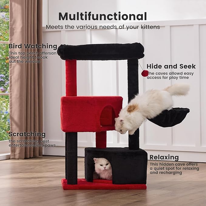 Gardner Pet 41" Tall Cat Tree for Medium-Large Cats, Heavy Duty Cat Tower with 2.8in Posts & Washable Top Perches, Space-Saving Cat Furniture for Apartments, Easy to Assembly
